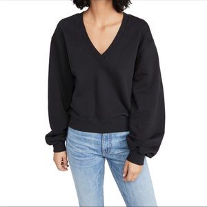 AGOLDE Black V-neck Balloon Sleeve Terry Sweatshirt - Size Small